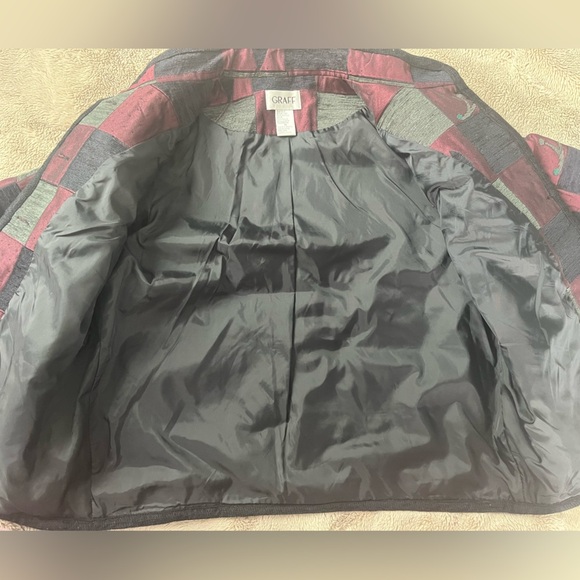 Graff Multimedia Tapestry Patchwork Button Down Coat Sz M vintage dinner coat - Picture 7 of 11